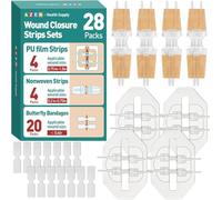 AZEN Pack of 28 Wound Fastening Strips, 3 Types Butterfly Dressings, Emergency Paint Closure Kit, Repair Wounds Without Stitches, Quick Clot Zip Stitch Wound Fasteners Device