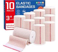 AZEN Premium 10 Pack Elastic Bandage Wrap 7.6 cm Compression Bandage for Legs, Ankle, Knee, Abdomen, Body, Lymphedema Wraps for Legs, Latex-Free