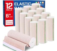 AZEN Premium 12 Pack Elastic Bandage Wrap 6 Inch with Velcro Fastening, Compression Bandages for Legs, Ankle, Knee, Abdomen, Body, Latex-Free, Lymphedema Wraps for Legs