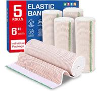 AZEN Premium 5 Pack Elastic Bandage Wrap 6 Inch, Compression Wrap Bandage for Legs, Ankle, Knee, Tummy, Body, Latex-Free, Lymphedema Wraps for Legs