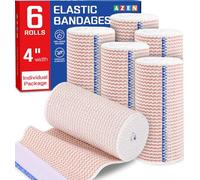 AZEN Premium Elastic Bandages - Lymphedema for Legs, Ankle, Knee, Abdomen, Body Wraps, Compression Leg Wraps, Latex Free - Pack of 6