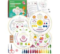 Azenera Beginner Embroidery Kit (4 Pack) to Learn 33 Stitches with Step by Step DIY Video Tutorials, Colored Design Patterns, Thread Floss, Cross Stitch Hoop, Gift
