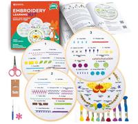 Azenera Beginner Embroidery Kit (4 Pack) Learn 33 Stitches with Easy DIY Video Tutorials, Coloured Design Patterns, Thread Floss, Cross Stitch Hoop, Gift (AZD200)