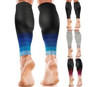 aZengear Calf Support Compression Sleeves (Pair) for Women, Men, Running | 20-30mmHg Class 2 Shin Splints Brace, Footless Leg Socks for Torn Muscle Pain Relief, Cramps (L-XL, Black w/Blue)