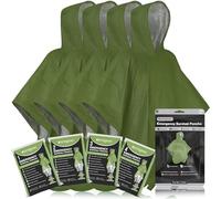 aZengear Emergency Survival Poncho (4pc) Thermal Mylar Foil Coating Blanket for Heat Retention and Rain | Reversible with Hood | Waterproof, Windproof, Hands-free, Outdoor Kit (Green)