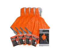 aZengear Emergency Survival Poncho (4pc) Thermal Mylar Foil Coating Blanket for Heat Retention and Rain | Reversible with Hood | Waterproof, Windproof, Portable, Hands-free, Outdoor Kit