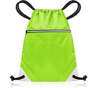 aZengear Neon Green Drawstring Bag from Waterproof Recycled Polyester for Gym, PE, Sport, Swimming | Light Reflective Zip Pockets and String(14x16”)