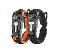 aZengear Paracord Survival Bracelet Flint Steel Fire Starter Compass Whistle Hiking Accessories Wild Camping Equipment Kit Bushcraft Emergency 2 Pack
