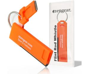 aZengear Survival Whistle with Flint Fire Starter Rod & Keyring - Loud, Pealess, Light, Thin, Waterproof - for Emergency, Hiking, Rescue, Safety, Dog Walking, EDC (Dark Orange)