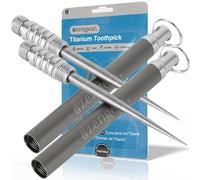 aZengear Titanium Toothpick, 8g, 11cm/4.3in, ⌀6mm with Keyring Pocket Holder - Portable, Reusable for Outdoor Camping, Travel, Picnic (2)