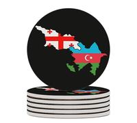 Azerbaijan And Georgia Flag Map Cute Round Ceramic Coasters for Drink Absorbent Cup Holders Tabletop Protection