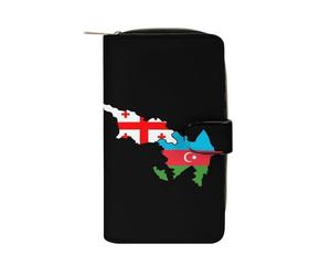 Azerbaijan and Georgia Flag Map Funny Long Slim Bifold Wallet Card Holder Purse with Buckle for Men Women