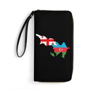 Azerbaijan and Georgia Flag Map Long Pouch Slim Clutch Wallet Purse