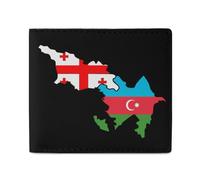 Azerbaijan and Georgia Flag Map Slim Billfold Wallet for Men Front Pocket Purse Card Holder with ID Window