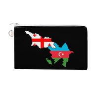Azerbaijan and Georgia Flag Map Small Canvas Coin Purse Change Zippered Pouch Wallet Organizer Bags 7.4 X 4.6 Inch