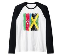 Azerbaijan Jamaica Half Flag Azeri Jamaican Heritage Raglan Baseball Tee
