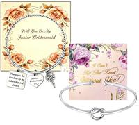 AZFEIYA Junior Bridesmaid Bracelet 2PCS Tie the Knot Bridesmaid Gifts with a Card I Can't Tie the Knots without You Love Knot Bracelets Wedding Jewelry, 7.0 Inches Adjustable, Faux Pearl Gold-tone