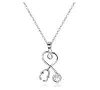 AZFEIYA Nurses Female Stethoscope Necklace Nurse Gifts for Women, Heart Necklaces for Women Heartbeat Jewelry for Doctor Nurse Medical Studen Appreciation Gifts, L, Brass, Cubic Zirconia