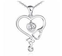 AZFEIYA Nurses Female Stethoscope Necklace Nurse Gifts for Women, Heart Necklaces for Women Heartbeat Jewelry for Doctor Nurse Medical Studen Appreciation Gifts, L, Brass, Cubic Zirconia