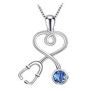 AZFEIYA Nurses Female Stethoscope Necklace Nurse Gifts for Women, Heart Necklaces for Women Heartbeat Jewelry for Doctor Nurse Medical Studen Appreciation Gifts, L, Brass, Cubic Zirconia