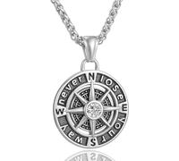 AZFVBQL Compass Necklace for Men Women Graduation inspirational Jewelry Stainless Steel Compass Pendant Gifts, 1.65*1.18inch, Stainless Steel, No Gemstone