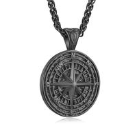 AZFVBQL Compass Pendant Stainless Steel Navigator Compass Necklace for Men's Graduation Jewelry Gifts, 1.57*1.18inch, Stainless Steel, No Gemstone