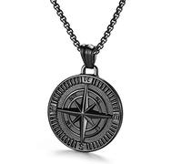 AZFVBQL Men's Compass Pendant Necklace Stainless Steel Navigator Forged for Male Jewelry, Stainless Steel, No Gemstone