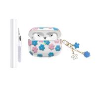 AZGYIAI Compatible with Apple AirPods Pro 2 Case, Soft TPU with Cute Flower Pattern for AirPods Pro 2nd/1st Case with Flower Keychain and Cleaning Kit for Girls Women (Blue)