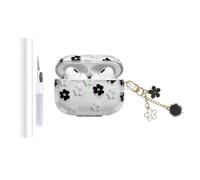 AZGYIAI Compatible with Apple AirPods Pro 2 Case, Soft TPU with Cute Flower Pattern for AirPods Pro 2nd/1st Case with Flower Keychain and Cleaning Kit for Girls Women (Black)