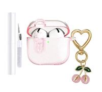 AZGYIAI (with Safety Lock) Clear Case Compatible with Apple AirPods 4 Cases 2024, Soft TPU Transparent for AirPods 4th Generation Cases with Cute Cherry Keychain for Women Grils (Glitter Pink)