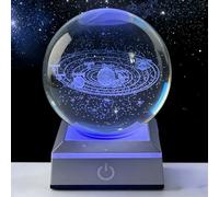 Azheeuiy 3D Solar System Crystal Ball with Gift Box 3.15" Solar System Model Crystal Ball Night Light for Astronomy Science Gifts/Physics Enthusiasts, Birthday Gift
