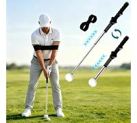 AZHIONE Golf Swing Trainer Retractable with Grip Aid(Comes with arm Straps) | Telescopic tempo stick with click feedback. Includes arm band for posture correction. Warm-up indoor/outdoor practice.