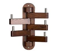 AZHKJKZH Coats Hooks Wall Mounted Oak Wood Coat Hooks Wall Mounted Rack with 5 Swivel Foldable Arms, 12" Length Hat Clothes Towel(Tea Color)