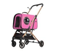 AZHKJKZH Pet Travel Stroller Foldable Pet Stroller 3-in-1 Dog With Detachable Space Bag And Storage Basket 4 Wheels For Dogs & Cats For Cats Puppies Pets(Pink)