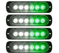 AZHU 4pcs LED Emergency Strobe Lights, 6 LED Emergency Warning Strobe Light for Car, Truck, Van, ATV, Off Road Vehicle, SUV, Surface Mount (White Green)