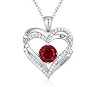 AZHU Sterling Silver Heart Pendant, Ladies Necklace 925 Stone Rose/Platinum Necklace Jewelry Gift for Mom Her Wife Girlfriend Anniversary Birthday Mother's Day Valentine's Day (White Gold-07-july)