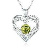 AZHU Sterling Silver Heart Pendant, Ladies Necklace 925 Stone Rose/Platinum Necklace Jewelry Gift for Mom Her Wife Girlfriend Anniversary Birthday Mother's Day Valentine's Day (White Gold-08-aug)