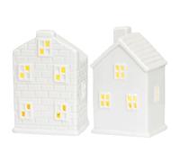 AZIDWERYQ 2Pcs Christmas Village Houses LED Lighted Ceramic White House Christmas Decorations Indoor for Holiday Tabletop Mantel Decorations