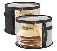 AZIDWERYQ 2Pcs Round Hat Box with Clear Lid & Window 16.5x10 Hat Organizer with Zipper Closure & Handle Portable Non-Woven Storage Container for Home, Travel Storage Box