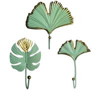 AZIDWERYQ 3Pcs Decorative Hooks, Single Ginkgo Leaf Shape Wall-Mounted Hat Hooks, Easy to Install Vintage Wall Home Decor for Storage, Living Room, Hallway, Office Key Holder
