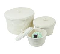 AZIDWERYQ 3Pcs Round Storage Basket, Woven Boho Cotton Rope Basket with Lid, Cute Storage Bin Box for Storing Toys, Yarn and Small Items, White