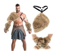 AZIDWERYQ 3PCS/Set Halloween Viking Costume Men Warm Faux Furs Barbarian Costume Includes Arm Cuff and Shawl Cloak Medieval Viking Outfit for Halloween Party Cosplay