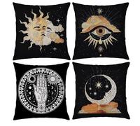 AZIDWERYQ 4Pcs Boho Pillow Covers 18x18 Inch, Zipper Gothic Sun Moon Tarot Themed Square Decorative Pillow Covers for Couch Sofa Living Room, Style 2