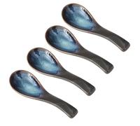 AZIDWERYQ 4PCS Ceramic Soup Spoons, Heat-Resistant Chinese and Japanese Scooper for Japanese Ramen, Chinese and Vietnamese Wonton, Noodle Soup Spoons