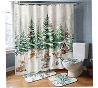 AZIDWERYQ 4PCS/Set Christmas Shower Curtain Set Tree Snowman Christmas Bathroom Sets with Toilet Lid Cover, Bathroom Rugs, Waterproof Shower Curtain with 12 Hooks Sets
