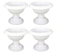 AZIDWERYQ 4Pcs Urn Planter, 8x10in Classic Vintage Plastic Urn Planter Roman-Style Lightweight Flower Pots for Garden, Balcony, Home, Wedding Ceremony, White Vase