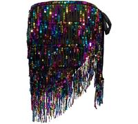 AZIDWERYQ Belly Dance Hip Scarf, Four-Layer Bling Sequin Belly Dancing Skirt Wrap, Halloween Dance Costumes for Women Performance Hip Scarf