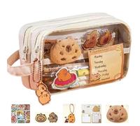 AZIDWERYQ Capybara Pencil Case, 8.3x2.6x5 Zippered Cute Kawaii Pencil Pouch Compartmented with Clear Front Window Capybara School Supplies with DIY Accessories for Holding Rule, Beige Kawaii Case