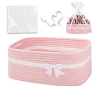 AZIDWERYQ Christmas Basket 14x10x6in Cute Bow Empty Boo Basket with Ribbon & Clear Bags & Handles for Gifts, Style-1 Christmas Baskets
