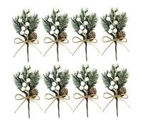 AZIDWERYQ Christmas Berries Pine Cones Artificial Pine Branches Holly Stem Xmas Garland Decor White 8pcs artificial christmas picks